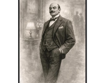 Hercule Poirot Sepia Framed Poster