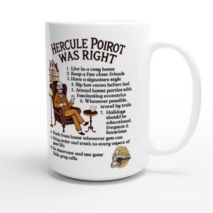 Hercule Poirot Mug - Mystery Lovers Coffee Cup - White 15oz Ceramic Mug image 4