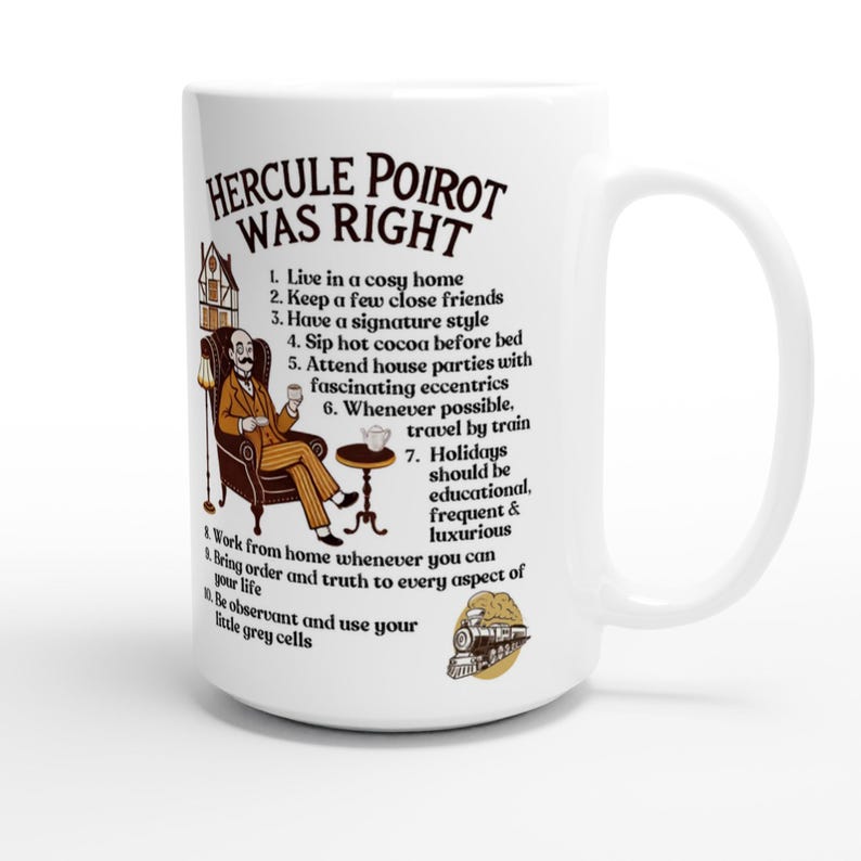 Hercule Poirot Mug - Mystery Lovers Coffee Cup - White 15oz Ceramic Mug image 4