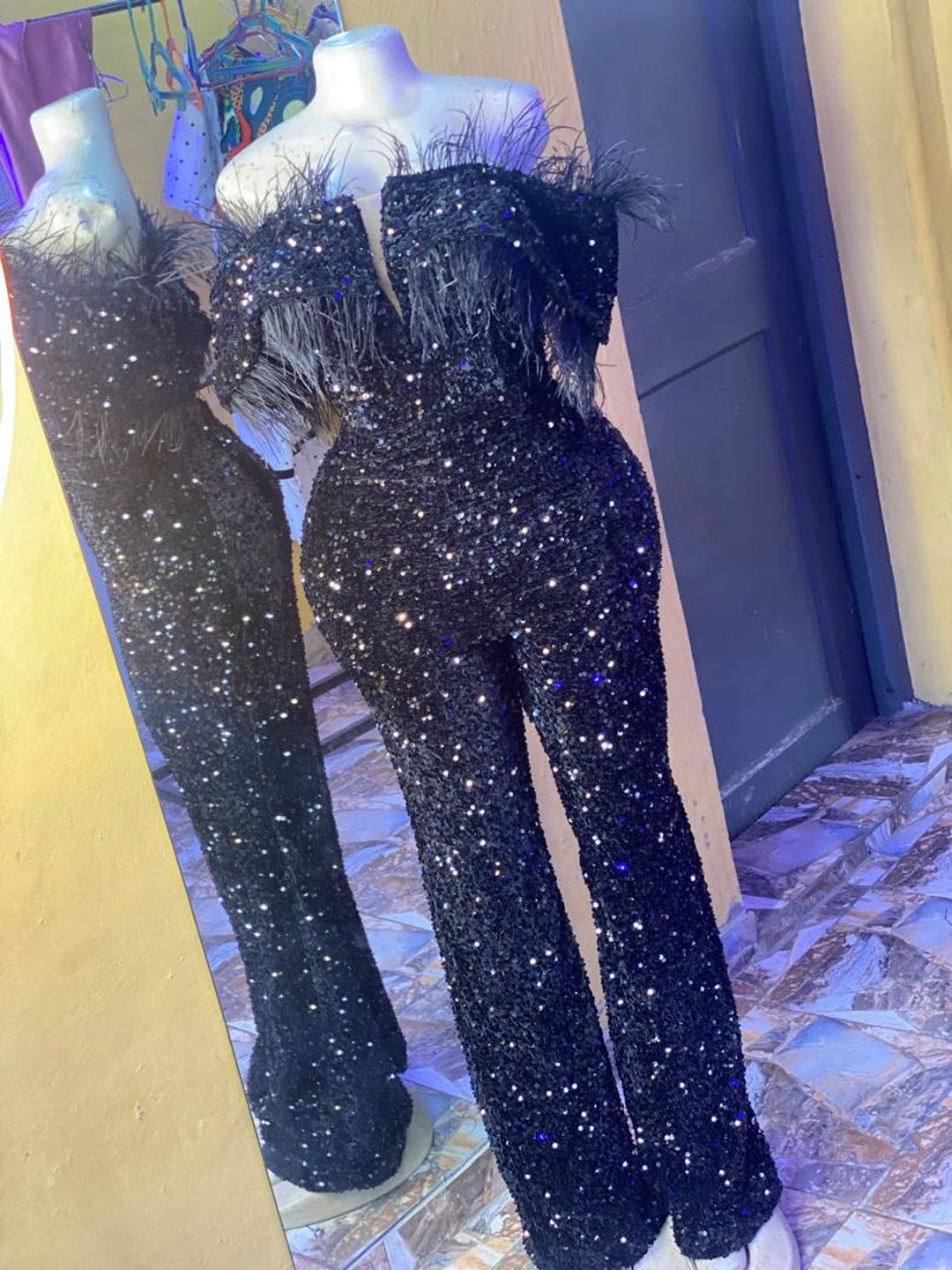 10118 Black Sequined Tulle Jumpsuit main image 1