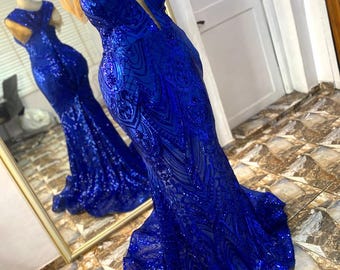 Blue and Gold Mermaid Corset Dress, Royal Prom Gown - Etsy