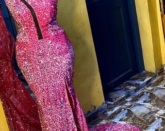Stunning red sequins mono strap mermaid prom dress , Elegant formal evening gown for special occasions, red prom gown, Red party dress