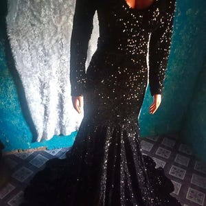 Lovely black long sleeve mermaid prom dress , Elegant formal evening gown for special occasions, Black prom gown, Black party dress,