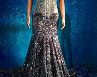White and Silver Hologram Sequin Mermaid Prom Dress, Evening Gown,pageant  Gown - Etsy
