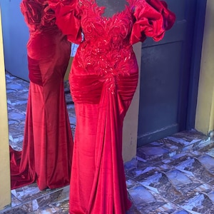 Stunning red velvet mermaid prom dress , Elegant formal evening gown for special occasions, red prom gown, Red party dress, velvet prom gown