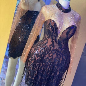 Elegant black sequins embellished short prom dress, Short wedding reception, Beautiful short birthday dress, black prom gown, black dress