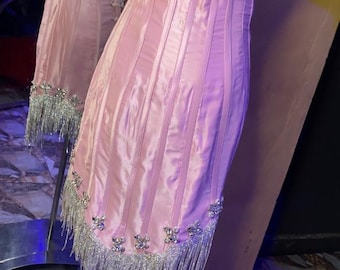 Elegant Pink Corset Dress with Beaded Fringe, wedding after party dress, pink birthday dress, wedding reception dress, pink prom dress