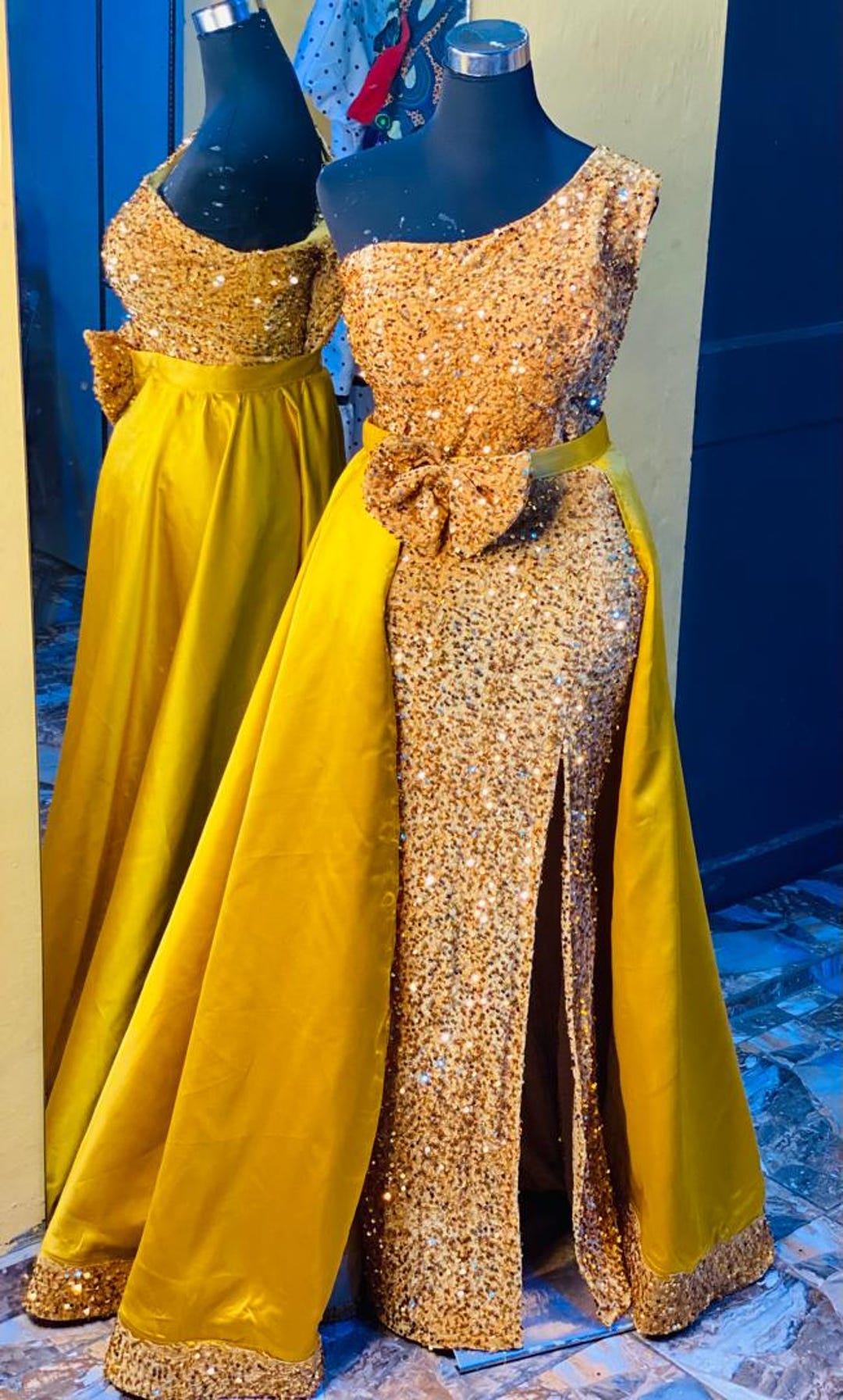 Exquisite Goldmermaid Prom Dress With Train, Gold Wedding Reception ...