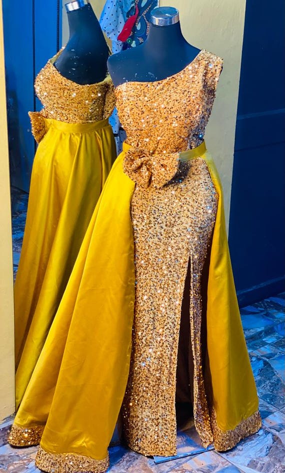 Exquisite Goldmermaid Prom Dress With Train, Gold Wedding Reception Dress,  Gold Birthday Dress, Homecoming Gold Dress, Gold Prom Dress - Etsy
