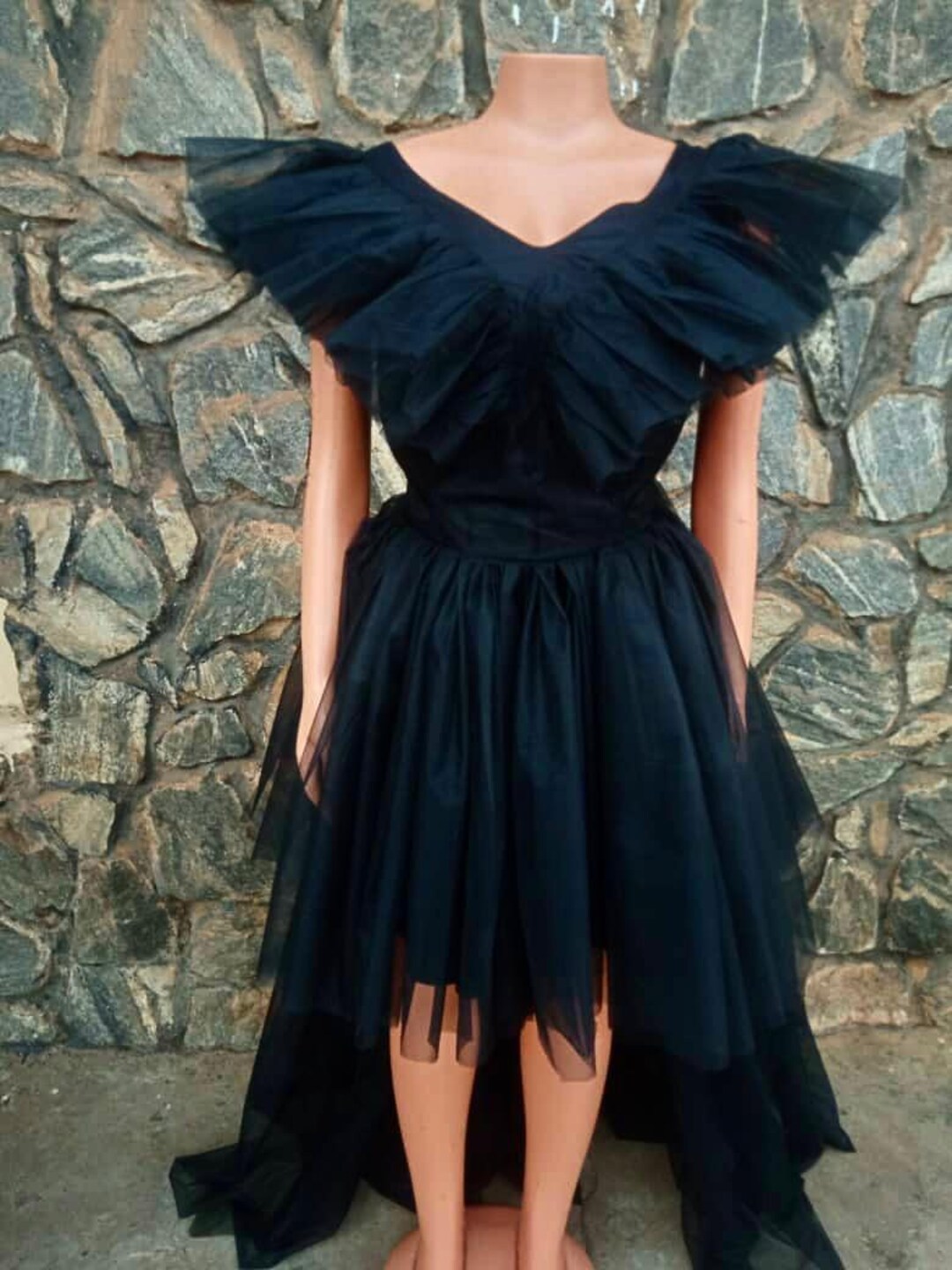 Black High Low Tulle Prom Dress Black Tulle High Low Formal Evening Dress Y4893 main image 0