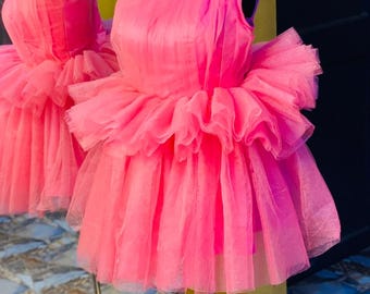 Elegant Pink Corset Dress with Beaded Fringe, wedding after party dress, pink birthday dress, wedding reception dress, pink prom dress