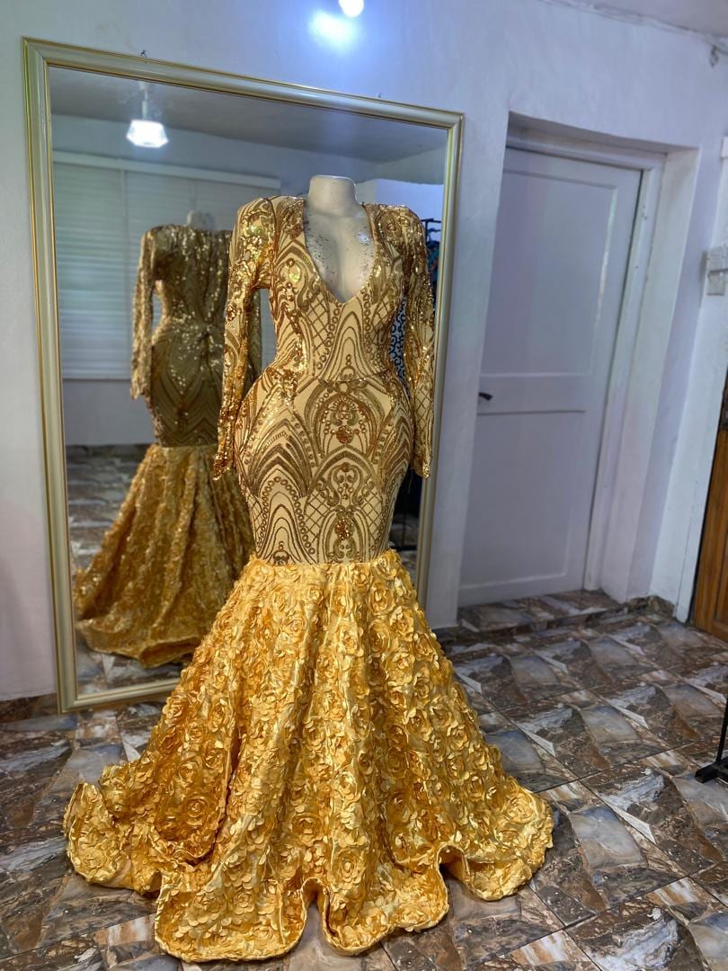 Exquisite Gold Mermaid Prom Dress , Gold Wedding Reception Dress, Gold ...