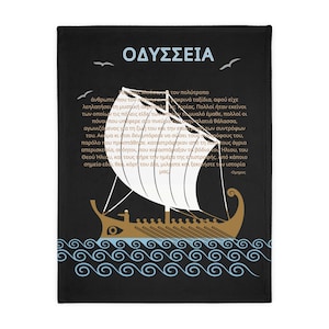 The Odyssey Penteconter and opening lines Velveteen Microfiber Blanket (Two-sided print)