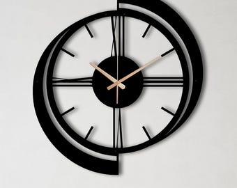 Large Geometric Wall Clock, Modern Minimalist Steel Decor, Silent Contemporary Living Room Accent
