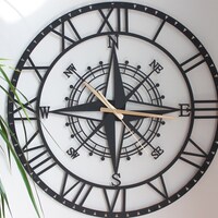 Large Metal Compass Wall Clock: Modern Silent Decor - Etsy