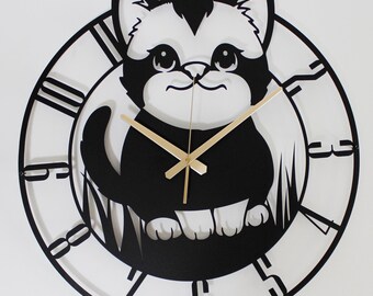 Metal Cat Clock: Modern Wall Art, Nursery Decor