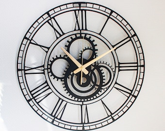 Silent Metal Gear Wall Clock: Steampunk Mechanical Decor