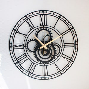 Silent Metal Wall Clock With Mechanical Design, Metal Wall Decor,Metal Gear Clock,Unique Large Wall Clock,Steampunk Clock,Housewarming Gift