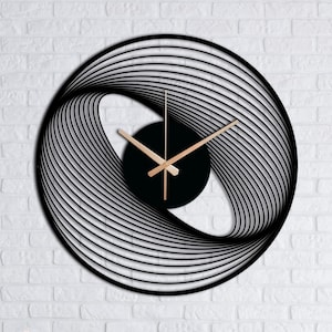 Spiral Metal Wall Clock, Black Abstract Geometric Art, Modern Minimalist Decor, Silent Mechanism