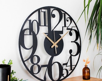 Black Metal Number Wall Clock: Modern Oversized Design