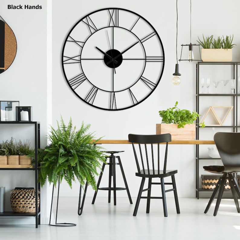 Modern Metal Wall Clock with Roman Numerals, Large Silent Wall Clock for Living Room, Unique Wall Clock, Birthday Gift, Wanduhr, Horloge image 1