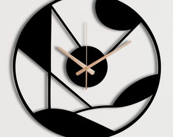 Abstract Geometric Metal Wall Clock, Bauhaus Decor, Contemporary Living Room Art