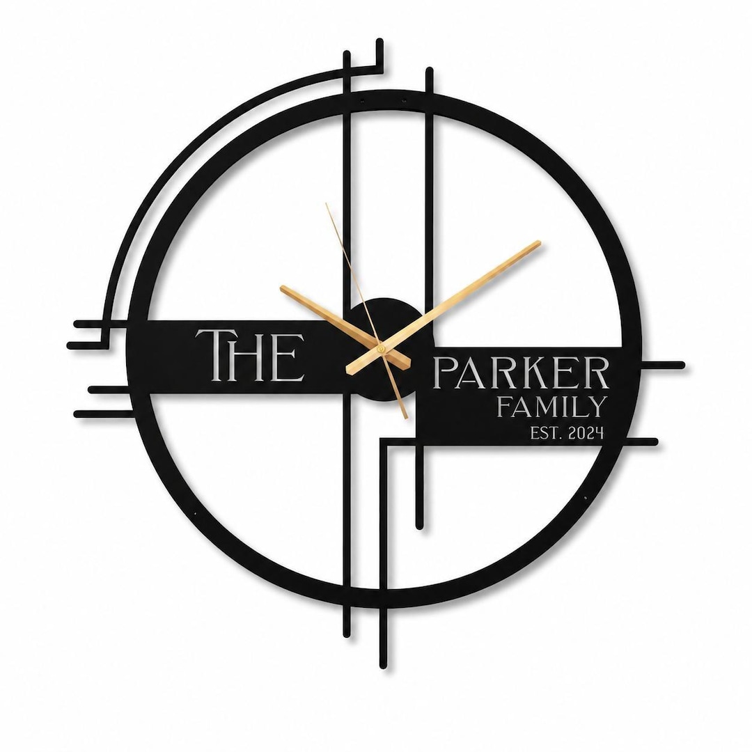 Personalized Metal Clock | Custom Last Name Wall Decor | Modern Silent ...
