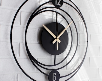 Modern Minimalist Black Metal Wall Clock, Silent, Large Round Wall Decor, Unique Housewarming Gift