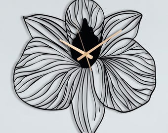 Black Metal Floral Wall Clock: Elegant Home Decor, Indoor/outdoor