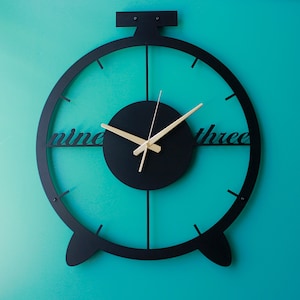 Modern Black Metal Wall Clock, Minimalist Alarm Shape Design, Silent Mechanism Clock, Unique Home Decor, Housewarming Gift, Wanduhr, Horloge