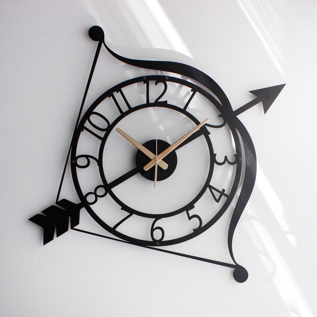 Bow & Arrow Metal Wall Clock – Modern Black Geometric Design, Silent ...