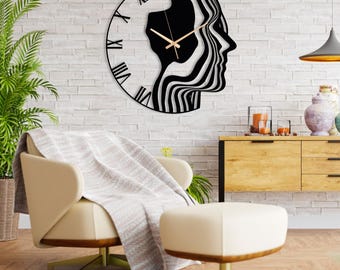 Modern Metal Wall Clock: Abstract Face Art Deco, Silent Home Decor