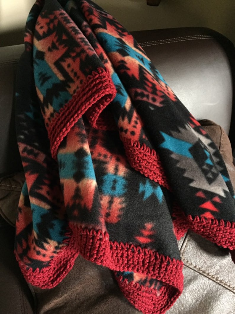 Southwest with Pepper Red Crochet Edge blanket