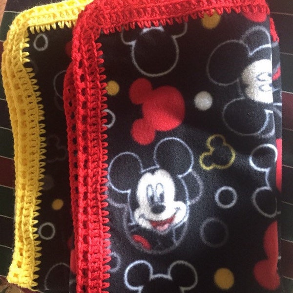 Mickey Mouse Blanket fleece with crochet edges: newborn, child, toddler, baby