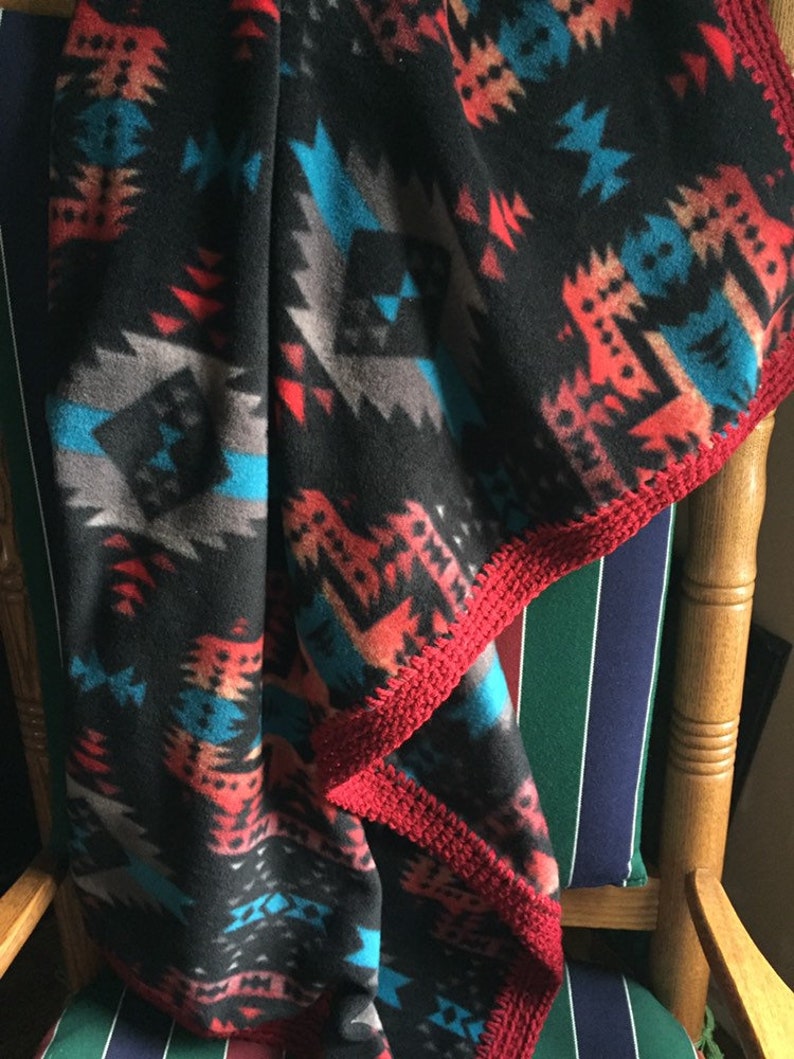 Southwest with Pepper Red Crochet Edge blanket