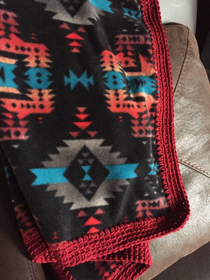 Southwest with Pepper Red Crochet Edge blanket