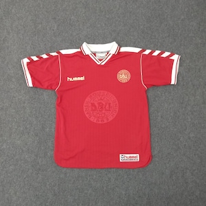 Maillot Vintage Hummel Danemark – Blanc, Manches Courtes, Taille YL – Foot