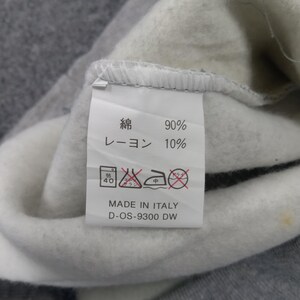May include: Close-up of a clothing tag with Japanese characters and the words "MADE IN ITALY". The tag indicates the fabric composition: 90% cotton and 10% rayon. Washing instructions are also displayed.