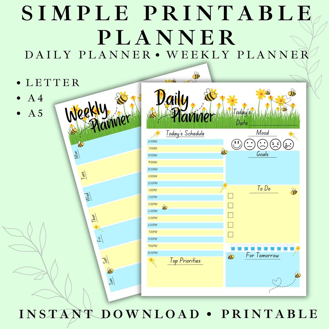 Printable Daily & Weekly Planner Bundle (digital Download) - Etsy