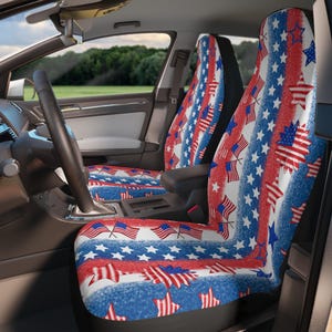 Patriotic Car Seat Covers | Americana Stars & Stripes Design, July 4th Decor, Auto Accessories, Gifts for Car Lovers