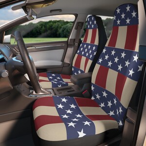 Patriotic Car Seat Covers | USA Flag Design | Perfect for Road Trips, Independence Day, Car Decor, Gifts for Veterans, Car Accessories