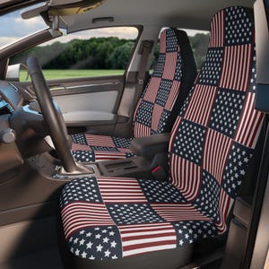 Patriotic Car Seat Covers, USA Flag Print, Auto Accessories, Unique Gift for Veterans, Car Decor for Road Trips, Memorial Day Decor