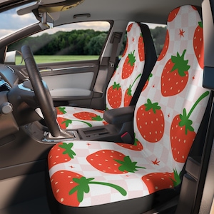 Strawberry Delight Car Seat Covers, Cute Car Accessories, Floral Seat Protectors, Gift for Car Lovers, Summer Car Decor