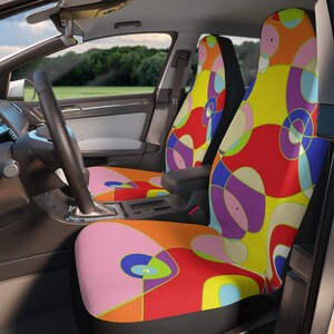 Vibrant Car Seat Covers, Colorful Interior Accessories, Boho Car Decor, Unique Gift for Drivers, Fun Auto Accessories