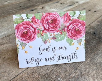 God Is Our Refuge and Strength Scripture Cards - Watercolor Roses Set of 8 - Christian Note Cards - Antique Roses Stationery