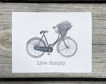 Live Simply Note Cards - Black and White - Bicycle Stationery