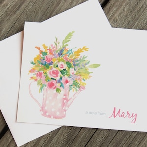 Watering Can Bouquet Note Cards - Pink - Polka Dots - Spring Bouquet