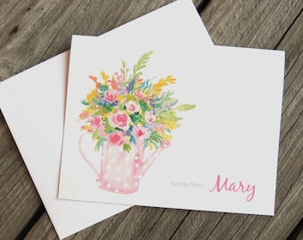 Watering Can Bouquet Note Cards - Pink - Polka Dots - Spring Bouquet