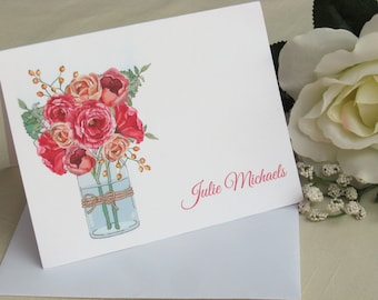 Watercolor Roses Note Cards - Personalized Note Cards - Antique Roses - Wild Roses Stationery