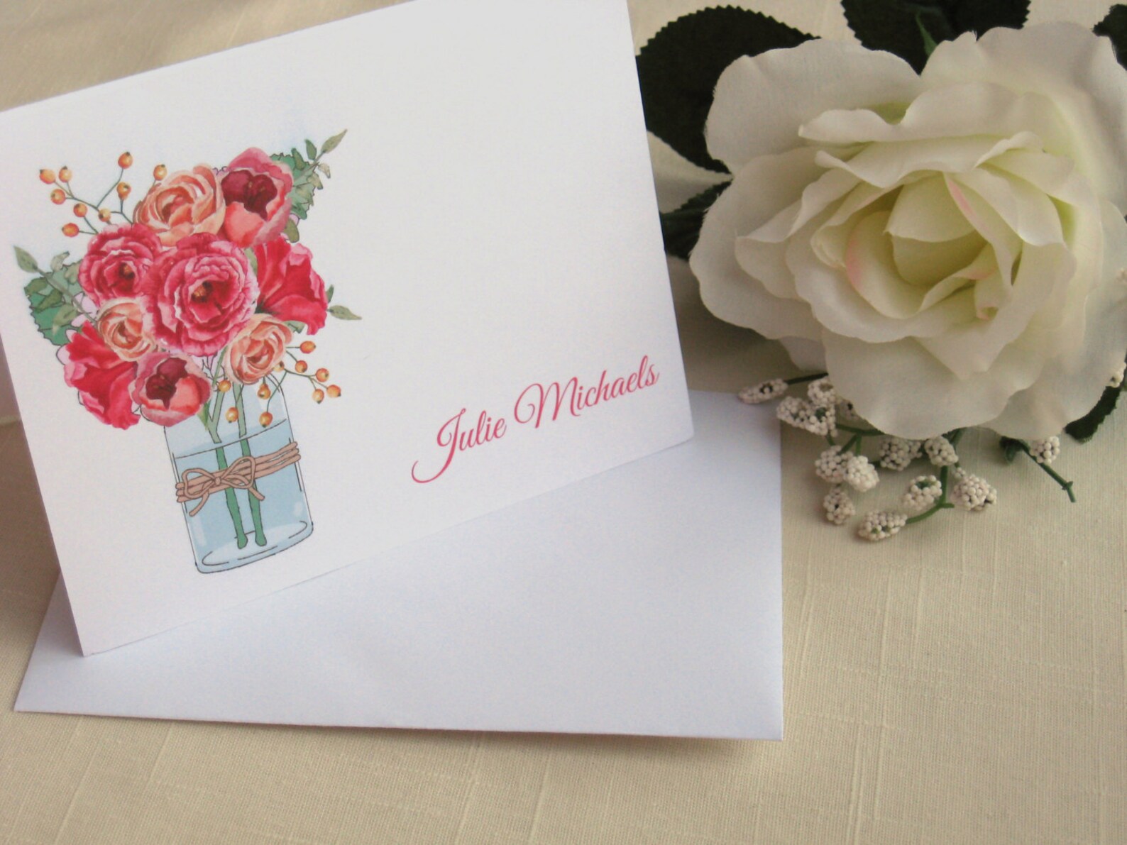 Watercolor Roses Note Cards Personalized Note Cards Antique Roses Wild